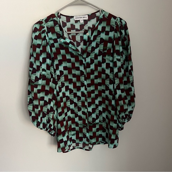 Hunter Bell Subway Tile Finley Blouse Multi Print Women's Top Size XS - Picture 4 of 9